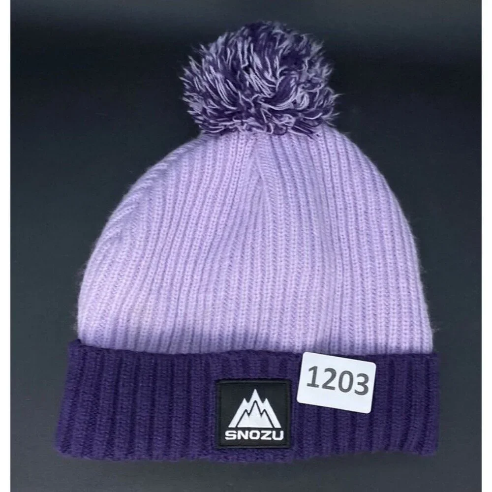 Snozu Girl Beanie Purple Lavender Watercolor Snow Cap Hat Pom Pom